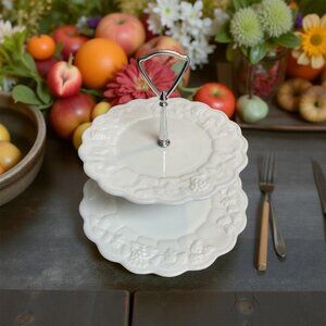 Vintage Milk Glass Two-Tier Tray Westmoreland Paneled Grape Dessert Stand for We
